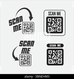 „Symbole zum Scannen von QR-Codes – Designs für Smartphone, Scan Me Text und QR-Code“ Stock Vektor