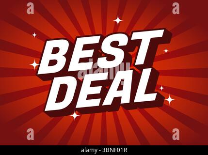 Eine lebendige Grafik mit dem Text BEST DEAL in kräftigen, weißen Buchstaben auf rotem, radialem Hintergrund mit funkelnden Akzenten Stock Vektor