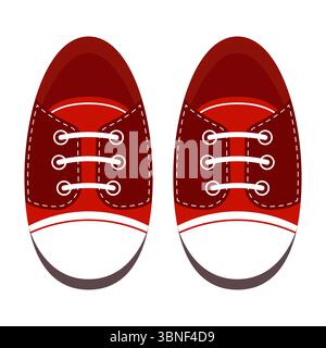 Rote Sneakers-Vektor-Illustration Von Oben. Eine Vektorillustration eines Paar roter Sneakers, von oben gesehen. Stock Vektor