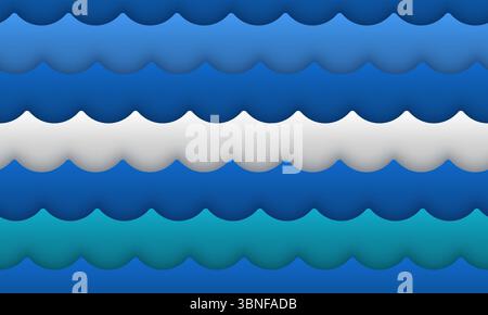 Nahtloses abstraktes Wellenmuster mit mehrlagigen Kurven in Blau, Türkis und weiß. Moderner Ozean- oder Meereshintergrund für Sommerdesign, Stoff Stock Vektor