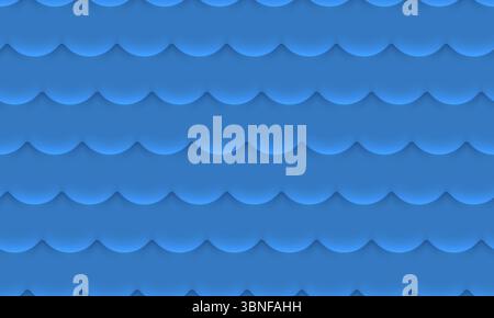 Nahtloses abstraktes Wellenmuster mit mehrlagigen, in Papierform geschliffenen blauen Kurven. Konvexe geprägte Wellen. Moderner Ozean- oder Meerhintergrund für Sommerdesign, fabr Stock Vektor