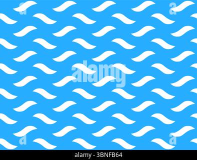 Nahtloses Wellenmuster mit einfachen weißen Wellenlinien auf hellblauem Hintergrund. Minimalistisches und modernes Design, ideal für Sommermotive, Deko im Ozean Stock Vektor
