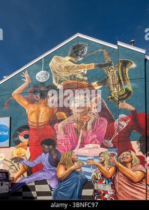 Das Schild für die Veranstaltungsstätte von Downtown Social befindet sich in Portland Maine Stockfoto