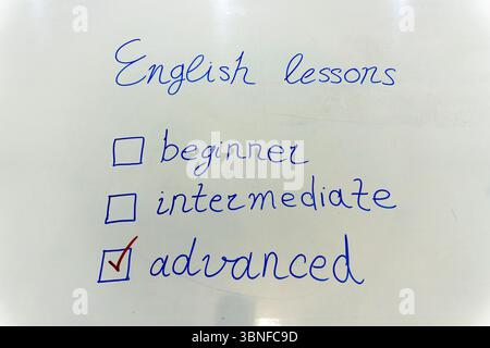 Englischunterricht. Das Sprachlernkonzept und das Bildungskonzept. Stockfoto