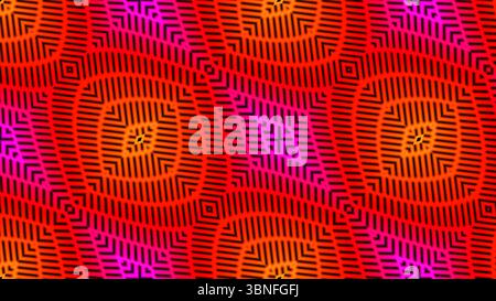 Vibrierende rote psychedelische Spirale - Fett abstrakter optischer Illusionshintergrund mit geometrischen Wellen Stockfoto