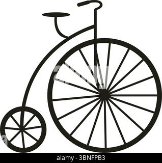Alte Vintage Hochrad Retro Fahrrad schwarz Silhouette. Isolierte Illustration des flachen Vektors für die Konstruktion. Stock Vektor
