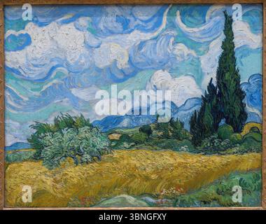 Weizenfeld mit Zypressen, Vincent van Gogh, Niederländisch, Ölgemälde auf Leinwand, 1889, Metropolitan Museum of Art, New York City, USA Stockfoto