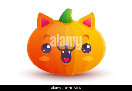 Vektor-Ikone von Kürbis wie eine Katze im Kawaii-Stil. Niedliche Pumkin-Katze im Manga-Stil. Stock Vektor