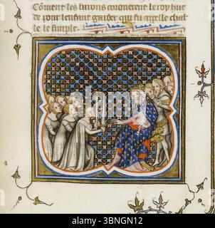 Louis II le Bègue recevant les insignes royaux, Grandes Chroniques de France. Stockfoto