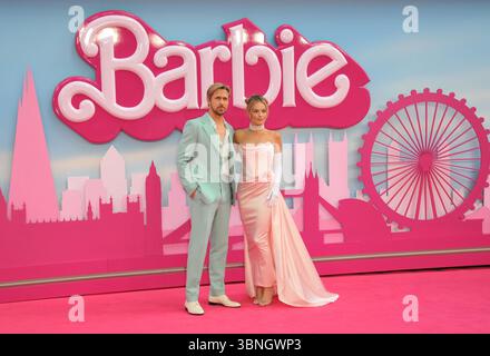 Ryan Gosling und Margot Robbie bei der britischen Filmpremiere „Barbie“, Cineworld Leicester Square, Leicester Square, am Mittwoch, den 12. Juli 2023 in London, England, Großbritannien. CAP/CAN ©CAN/Capital Pictures Stockfoto