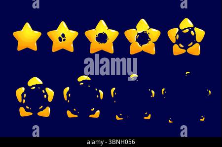 Zeichentrickfilm Golden Star Sprite Animation. Vektor Golden funkle Explosionssequenz Rahmen für Spiel. Star Blast explodieren, bummen oder puff Storyboard Bewegung für Comics oder vfx animierten Effekt Stock Vektor