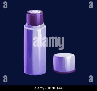 Tee-Behälter mit Kräutern, Früchten und Beeren. Heißgetränk- oder Getränkesauger-Thermoflasche aus Edelstahl oder Allaluminium isoliert Karikaturvektor-Symbol. Wasserbehälter für Reisen, Outdoor-Sport und Wandern Stock Vektor