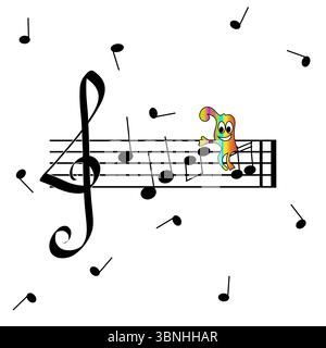Komposition von Musiknoten. Fliegende Musiksymbole. Illustration des Dreifachschlüssels. Vektor-Sound-Grafik. Stock Vektor