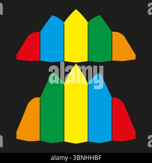 Abstrakte Dachformen. Farbenfrohe geometrische Elemente. Gestapelte Hausformulare. Vektorabbildung. Stock Vektor