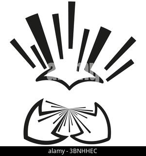 Symbol „Buch öffnen“. Symbol „Knowledge Burst“. Leistungsvektor wird gelesen. Dynamische Seiten sind aufgebläht. Stock Vektor