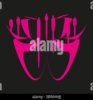 Stilisiertes Vogelsymbol. Symmetrisches Vogelsymbol. Magentafarbene Flügel Vektor. Tribal-Flugmotiv. Stock Vektor