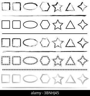 Kollektion mit geometrischen Formen. Grundlegende Formularsymbole. Vektorumrisselemente. Einfacher Figurensatz. Stock Vektor