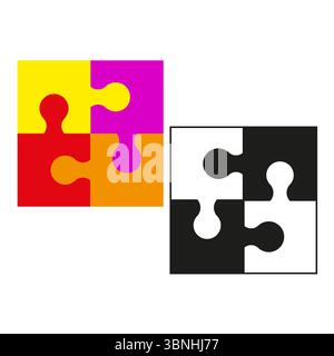 Farbiges Puzzlequadrat. Monochromatisches Puzzle-Design. Vergleichende Vektorsymbole Stock Vektor