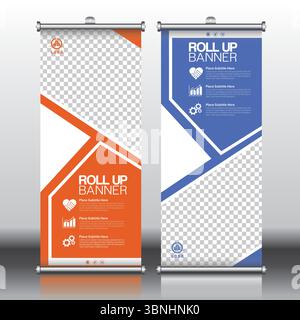 „Roll Up Banner Design Templates – Blau, Lila, Grün Farboptionen“ Stock Vektor