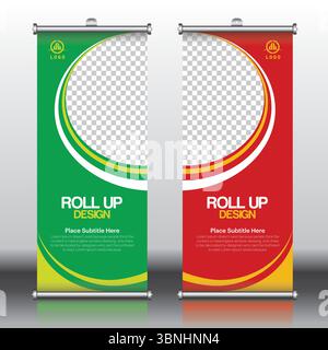 „Roll Up Banner Design Templates – Blau, Lila, Grün Farboptionen“ Stock Vektor