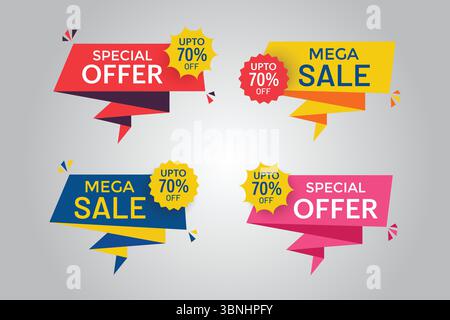 „BIS ZU 70 % RABATT AUF Mega Sale: Sonderangebot für Top-Produkte“ Stock Vektor