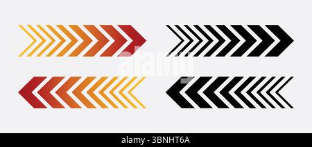 Dreifache Chevrons zeigen nach links. Flache Symbole auf Schaltflächen in verschiedenen Farben Stock Vektor