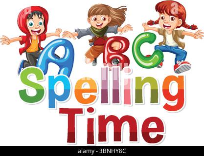 Lebendige Vektor-Illustration von Kindern und bunten Buchstaben. Verspielter Stil mit leuchtenden Farben, ideal für Lernmaterialien Stock Vektor