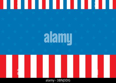 Die abstrakte Grafik im Flaggenstil zeigt ein flaches Design mit roten weißen Streifen und blauem Sternenband Stockfoto