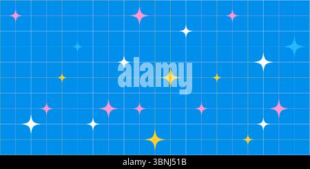 Nahtloses geometrisches Muster mit Sternen und Retro-Raster im minimalistischen bauhaus-Stil für Y2K-Hintergründe moderne abstrakte digitale Tapeten Stock Vektor