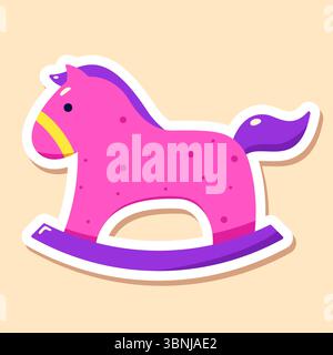 Kawaii buntes Spielzeug schaukelndes Pferd. Aufkleber für Kinder in leuchtenden Neonfarben. Stock Vektor