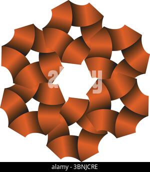 Ein fesselndes geometrisches 3D-Design mit einem komplizierten Spiralmuster in warmen Orange-Tönen vor weißem Hintergrund. Stock Vektor