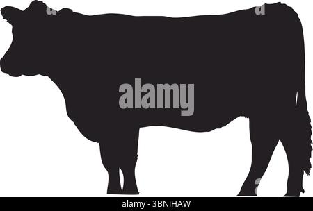 Kuh Silhouette Vektor, Schwarzes Vieh Clipart, Isoliertes Bauernhoftier, Natur Viehzucht Illustration, Einfache Umrisse, Ländliches Design, Milchprodukte, Rindfleisch, Weiden. Stock Vektor