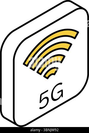 Isometrisches Symbol für 5G-Mobilfunkkommunikation mit Antennenturm und Hochgeschwindigkeitswellen, Vektorillustration Stock Vektor