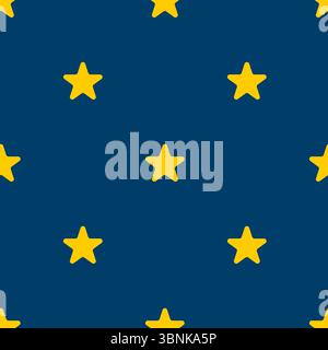 Gelbe Sterne auf dunkelblauem Hintergrund. Nahtloses Vektormuster. Stock Vektor
