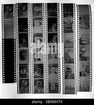 Studio Tuinstraat, Tilburg, Niederlande. Altmodisches Kontaktblatt mit analogem Schwarzweißfilm aus einer LED-Leuchtbox mit einer mobilen Kamera des iPhone SE. Stockfoto