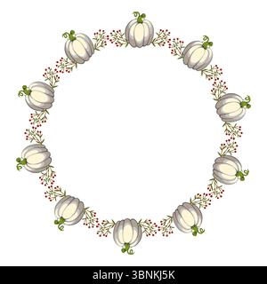 Kürbiskreisrahmen. Die runde Grenze besteht aus Herbstkürbissen. Herbst, Herbst. Flacher Vektor-Clipart Stock Vektor