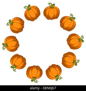 Kürbiskreisrahmen. Die runde Grenze besteht aus Herbstkürbissen. Herbst, Herbst. Flacher Vektor-Clipart Stock Vektor
