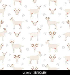 Saanen-Ziege. Infografik für Ziegenrassen. Flache Darstellung der Tierhaltung. Vektorabbildung Stock Vektor