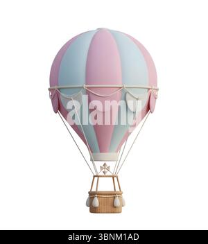 Minimalistisches 3D-Rendering mit Heißluftballon in einem weichen und glatten Renderer Stockfoto