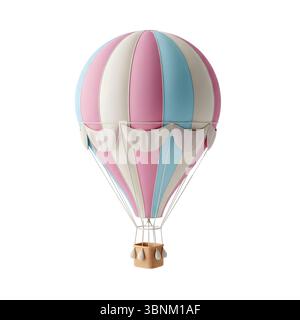 Minimalistisches 3D-Rendering mit Heißluftballon in einem weichen und glatten Renderer Stockfoto