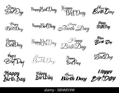 Happy Birthday Typografie Bundle Happy Birthday Schriftzug Kollektion mit Schriftzug und Display Styles stilvolle Happy Birthday Kalligrafie Stock Vektor