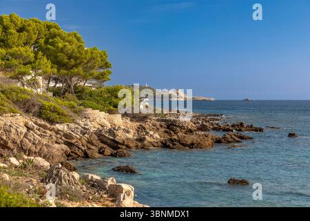 Blick auf die Bucht von Cala Rajada, Mallorca Stockfoto