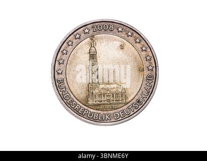 Deutsche 2-Euro-Münze Michaeliskirche Hamburg Stockfoto