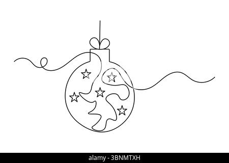 Weihnachtskugel durchgehende einzeilige Zeichnung im minimalistischen Stil isolieren Umrissvektor Illustration Stock Vektor