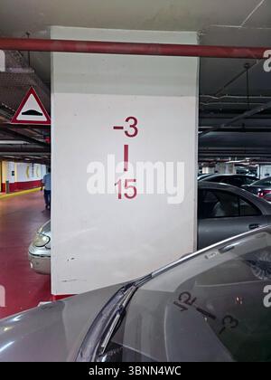 Kairo, Ägypten, 1. Juli 2025: Ein mehrstöckiges Parkhaus mit Autos, die im Inneren geparkt sind, moderne Autos in einer geschlossenen Parkgarage in Ägypten, WIT Stockfoto