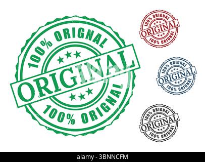 Authentizitätsgarantie Original Stempelgrafiken Grün Rot Blau Schwarz Design Elemente Vektor Zertifiziert Original Siegel Stock Vektor