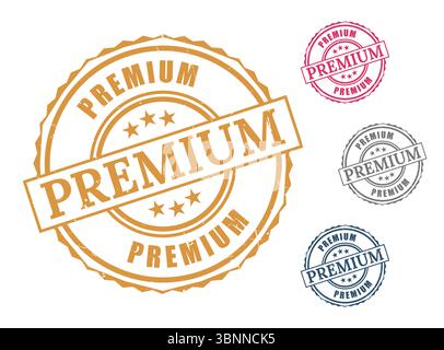 Premium-Qualitätssiegel Gold Rot Blau Schwarz Grunge Stempel für Branding Stock Vektor