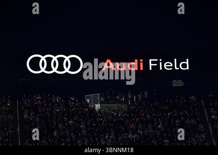 Washington, DC, USA. Juli 2025. Washington, DC, USA, 28. Juni 2025: Audi Field Sign während des internationalen Freundschaftsspiels zwischen den USA und Kanada im Audi Field in Washington, DC, USA (NUR FÜR REDAKTIONELLE VERWENDUNG). (Rebekah Wynkoop/SPP) Credit: SPP Sport Press Photo. /Alamy Live News Stockfoto