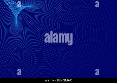 Abstrakter blauer kreisförmiger Tunnel 3D-Hintergrund. Konzentrische Kreisdrahttechnik, Schallwelle, Wurmloch-geometrisches Gittermuster der neonblauen Linie. Stock Vektor