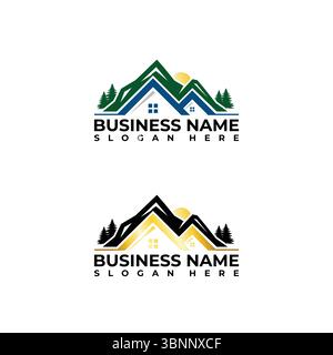 Legen Sie die Designvorlage für das Logo von Luxury Real Estate oder Real Estate Mountain Camp fest. Vektorabbildung Stock Vektor